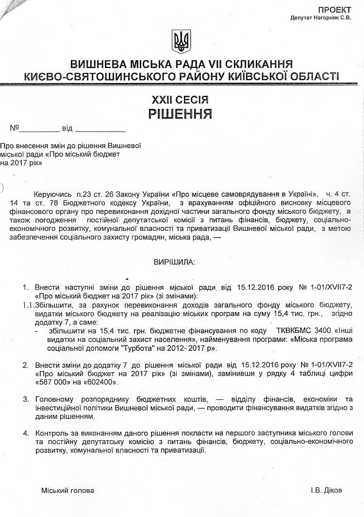 Проекти рішень XXІI сесіЇ VIІ скликання
